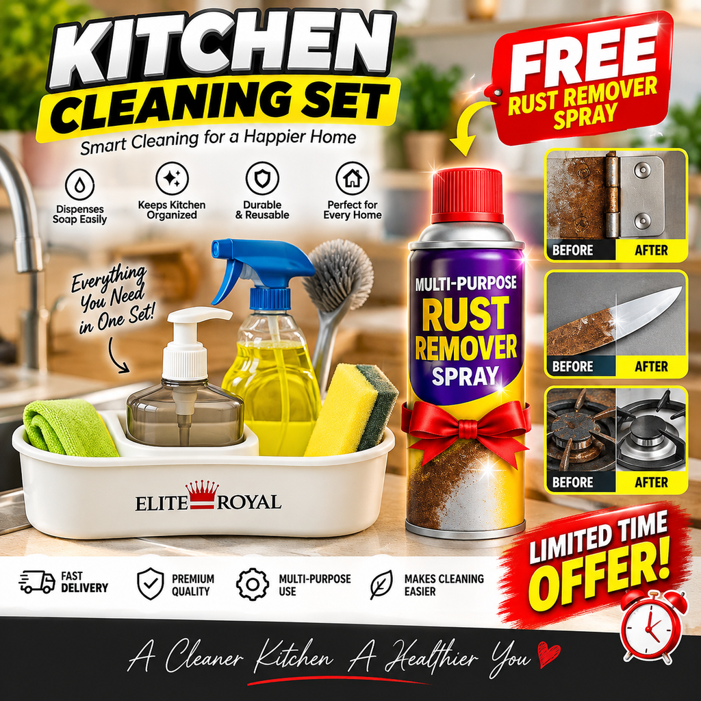High Quality Dishwashing Set With Ring Holder + Free MULTI-PURPOSE RUST REMOVER SPRAY