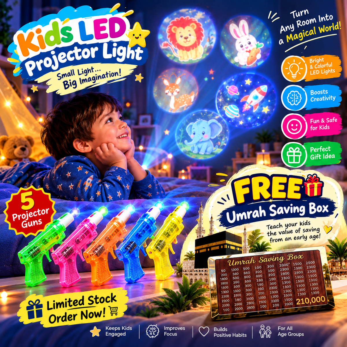 LED Projector Finger Light + FREE Umrah Saving Box 🎁