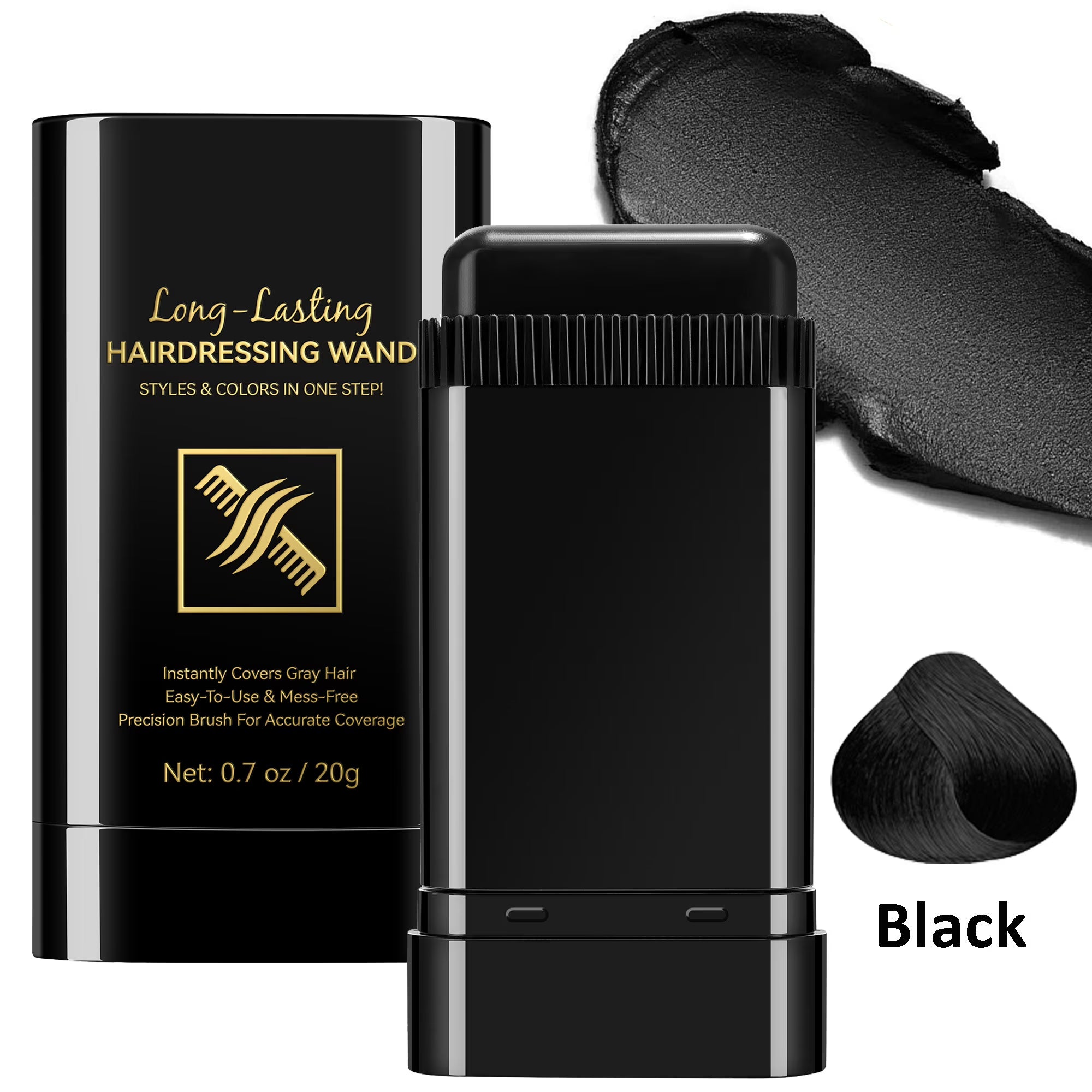 Instant Hair Color Stick - Black, Temporary Hair Dye Comb for Gray Hair Coverage, Waterproof & Long Lasting
